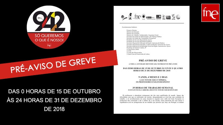 Organizações sindicais de professores entregaram, hoje, pré-aviso de greve de 15 de outubro a 31 de dezembro