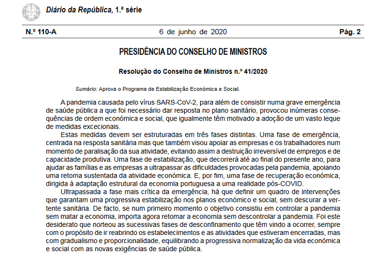 Conselho de Ministros aprova o Programa de Estabilização Económica e Social