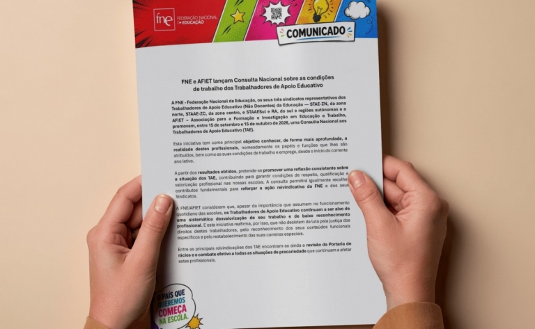 FNE e AFIET lançam Consulta Nacional sobre as condições de trabalho dos Trabalhadores de Apoio Educativo